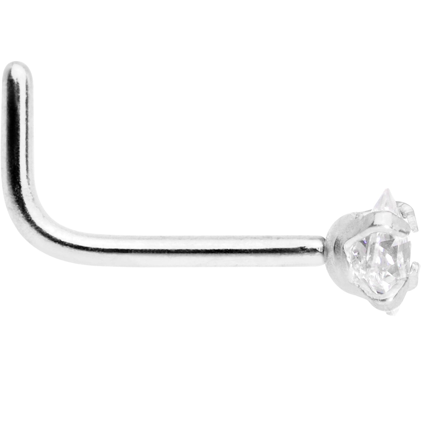 20G 1/4 Clear Square 2.5mm CZ Gem Steel L-Shape Nose Ring