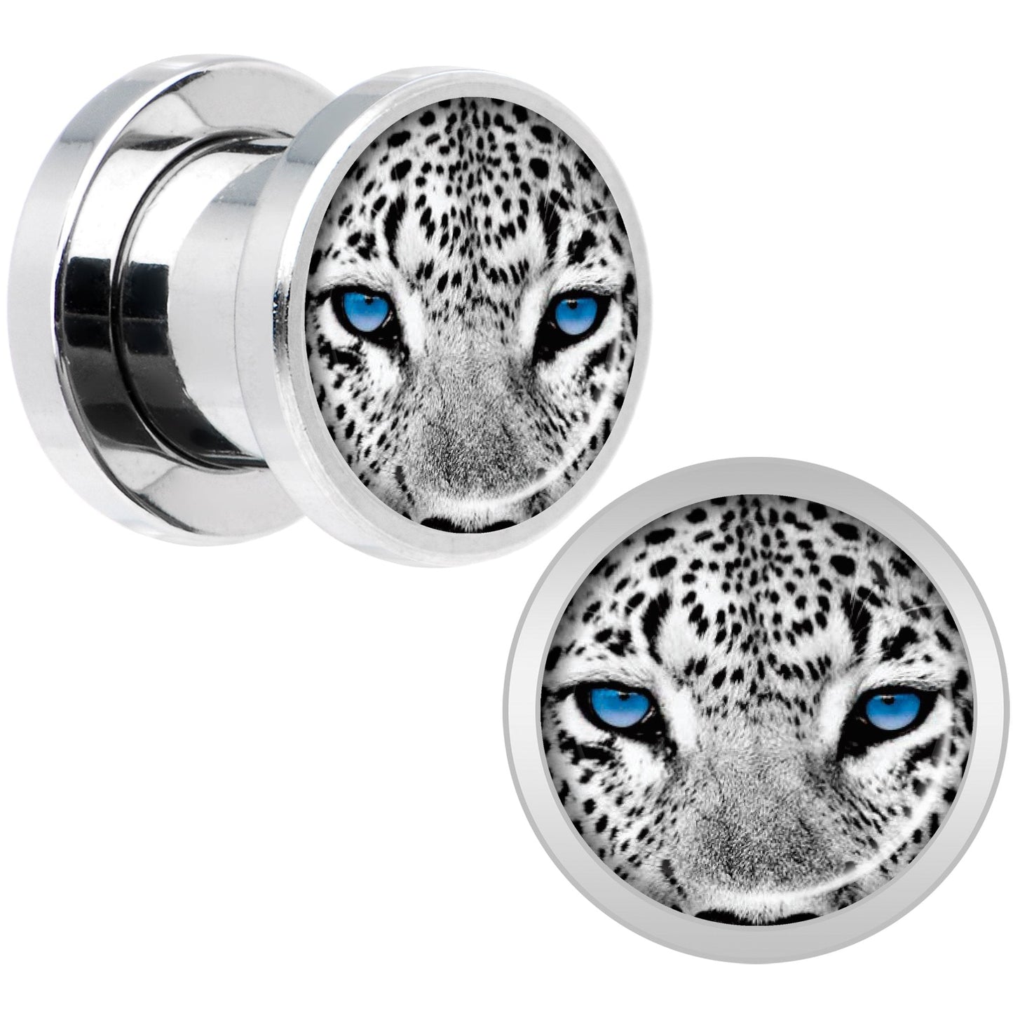 Black White Leopard Eyes Steel Screw Fit Plug Set 0G