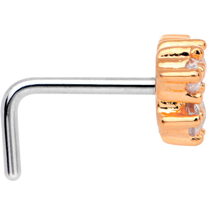 20G Clear CZ Rose Gold Tone Heart Faux Hoop L Shaped Nose Ring