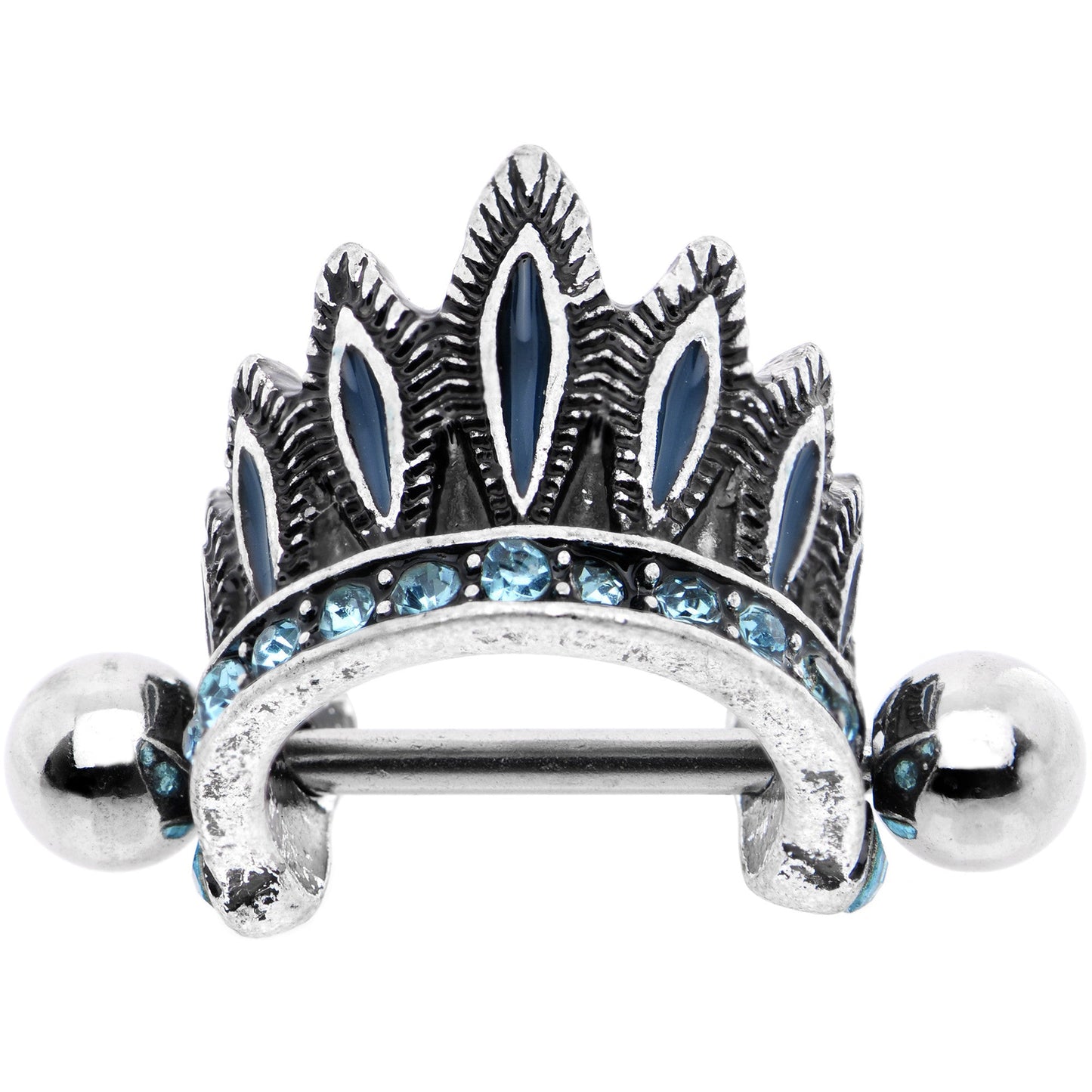 16G 1/4 Aqua Blue Tribal Headdress Helix Cuff Cartilage Earring