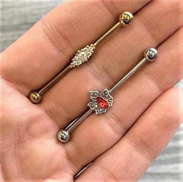 14G Clear CZ Gem Gold Tone Texture Industrial Barbell 38mm