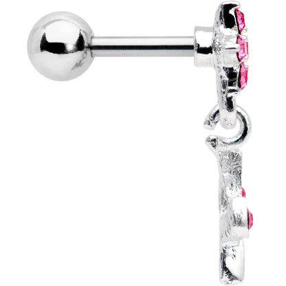 16G 1/4 Pink Gem  Flower Dangle Cartilage Tragus Earring