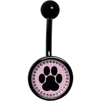 Black on Pink Paw Print Black Belly Ring