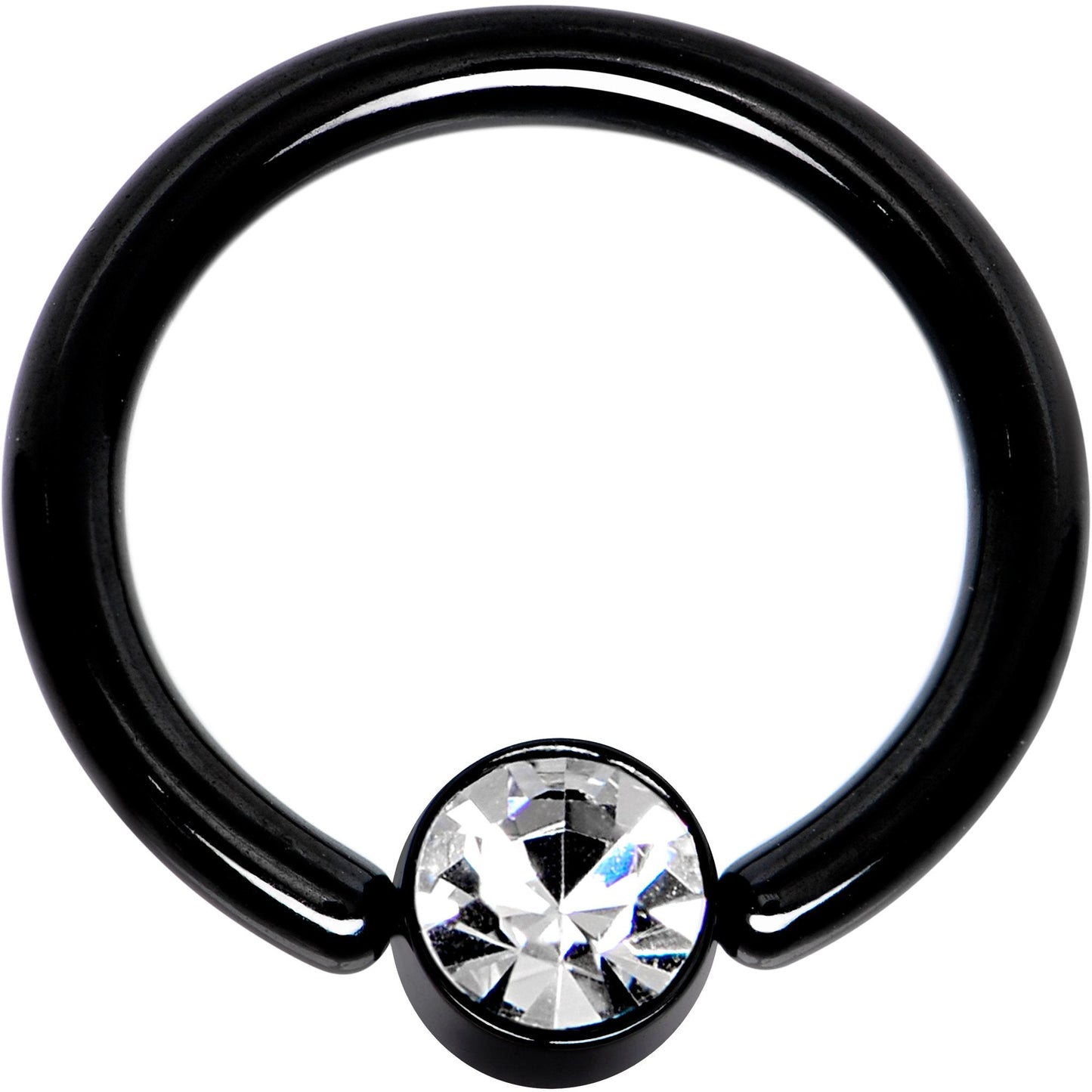 12G 1/2 Clear Gem 5mm Disc Black BCR Captive Ring