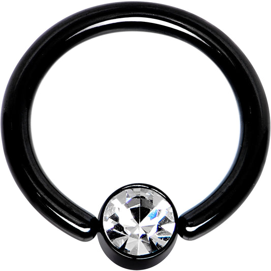 12G 1/2 Clear Gem 5mm Disc Black BCR Captive Ring