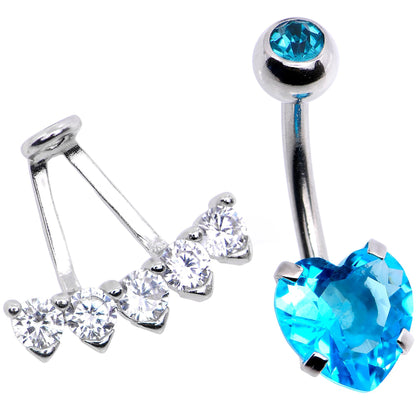 Aqua CZ Gem Sweet Heart Sweep Dangle Belly Ring