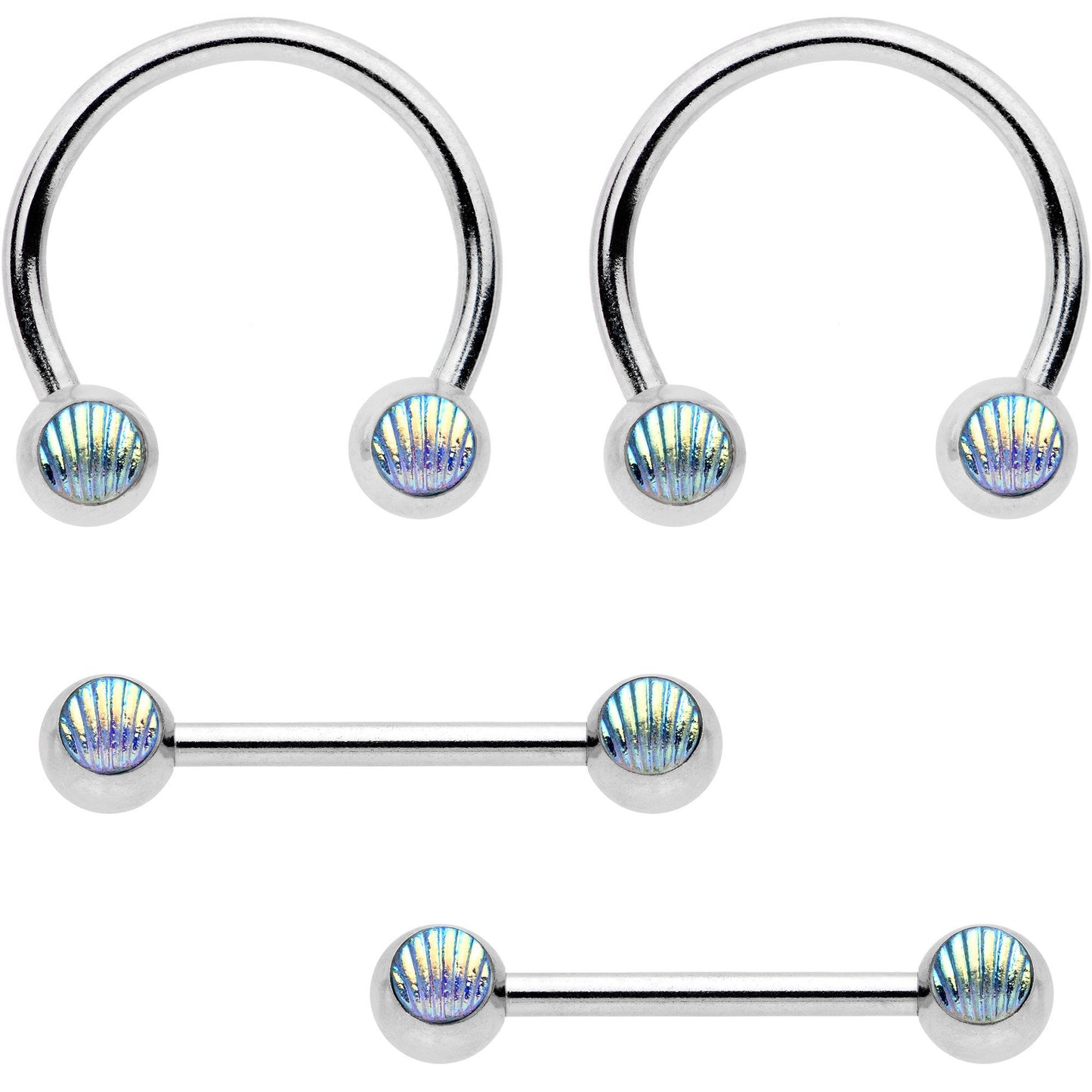 14G Mermaid Scale Horseshoe Barbell Nipple Ring Set of 4