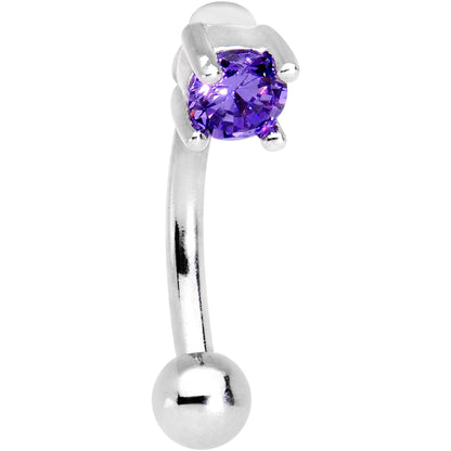 5/16 Purple CZ Gem Fashionista Curved Eyebrow Rook Earring