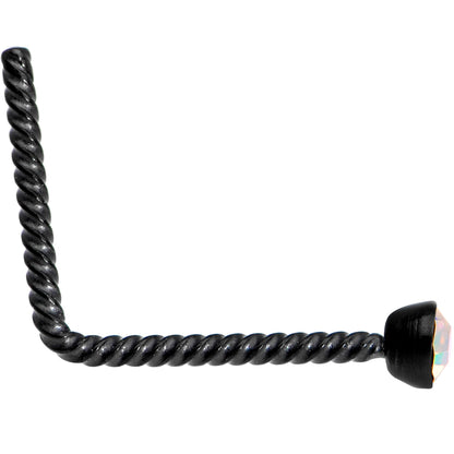 Aurora 2mm Gem Inlay Black So Twisted L Shaped Nose Ring