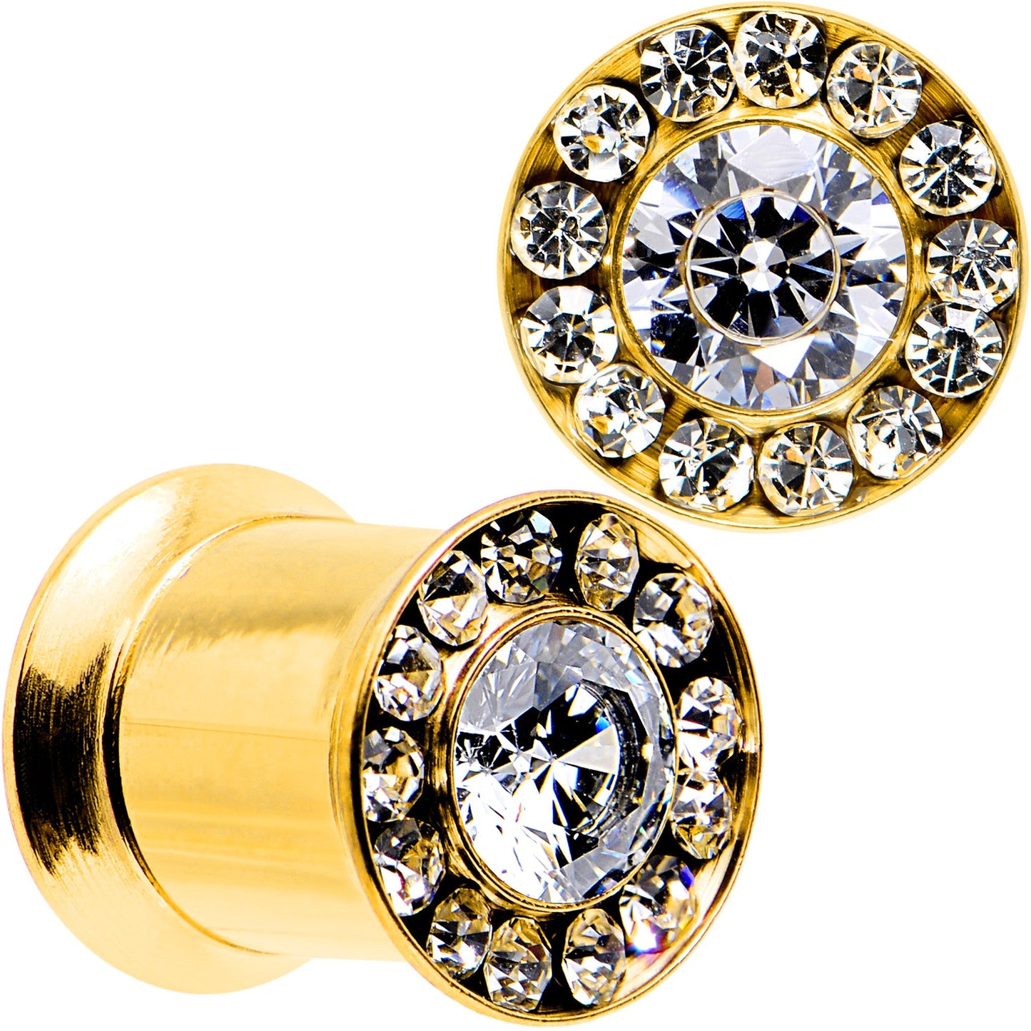 0G Clear CZ Gem Gold PVD Goddess of Glam Screw Fit Plug Set
