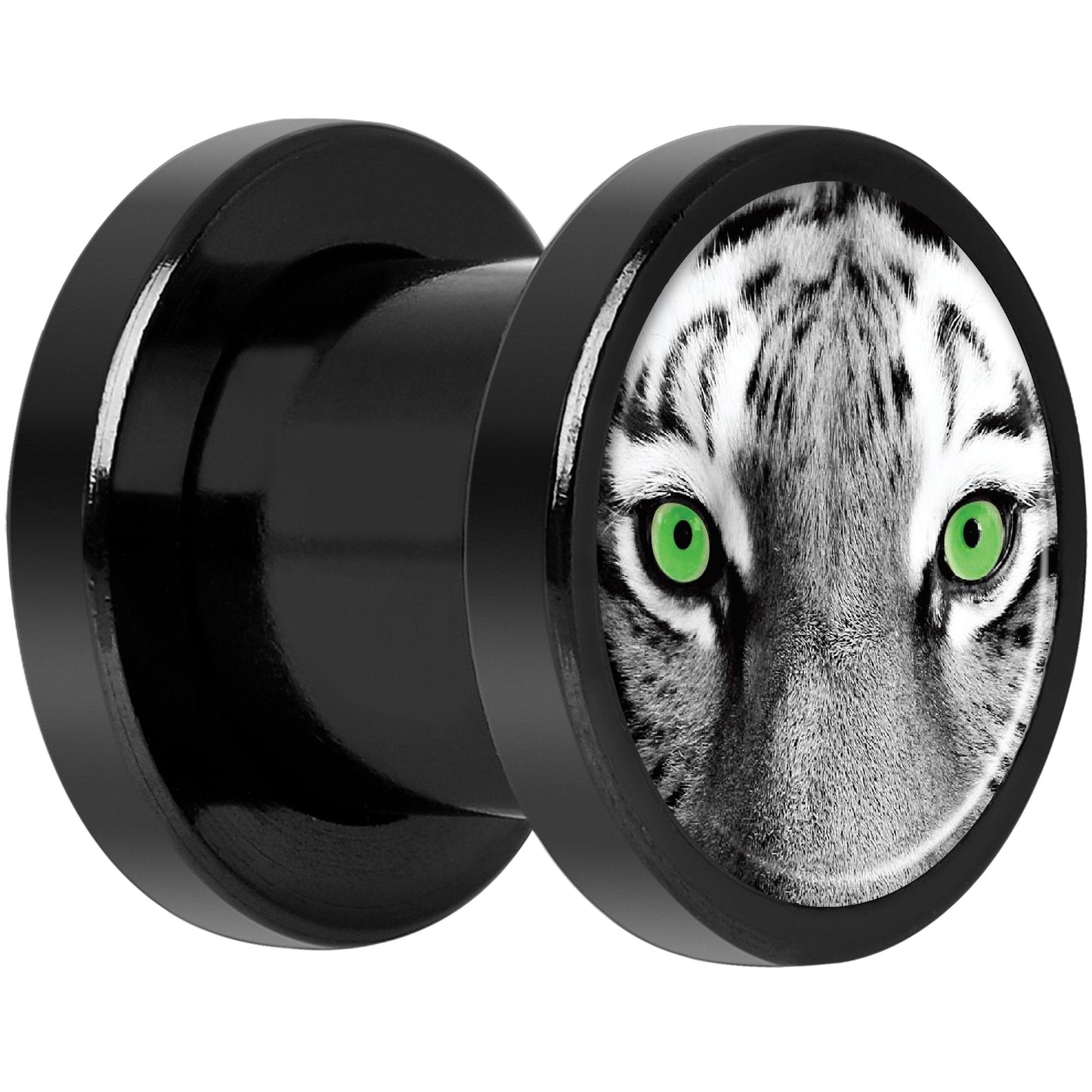Black White Tiger Eyes Black Anodized Screw Fit Plug Set 0G