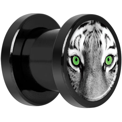 Black White Tiger Eyes Black Anodized Screw Fit Plug Set 0G