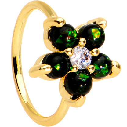20G Clear CZ Green Faux Opal Gold Tone Flower Circular Ring