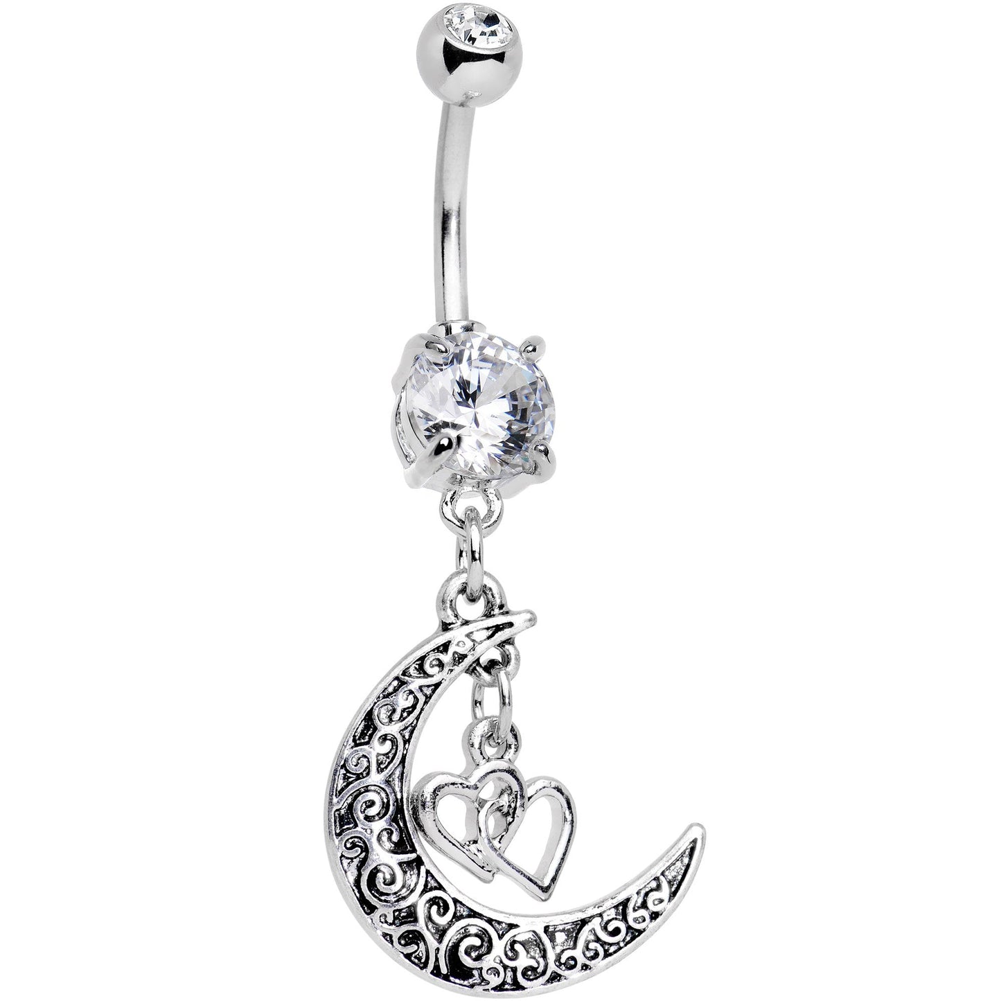 Clear Gem Moon Full of Love Dangle Belly Ring