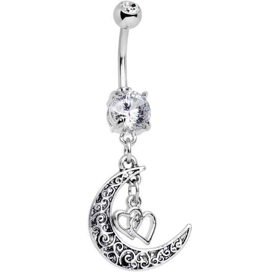 Clear Gem Moon Full of Love Dangle Belly Ring