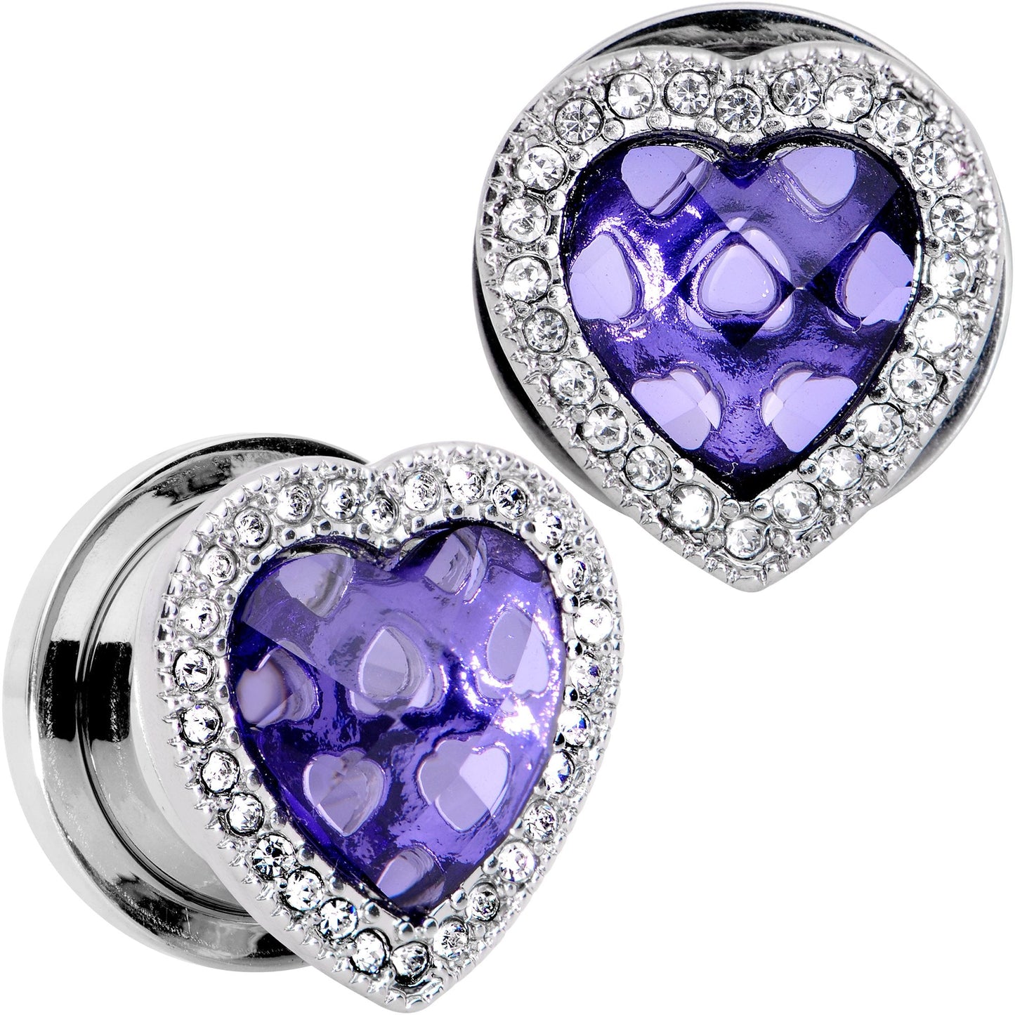 Clear Purple Gem Hug Your Heart Screw Fit Plug Set 6mm to 22mm