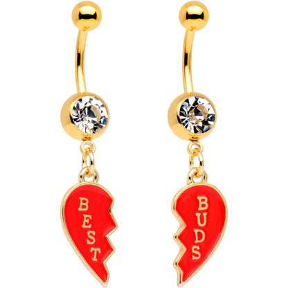 Clear Gem Best Buds Heart Dangle Belly Ring Set of 2