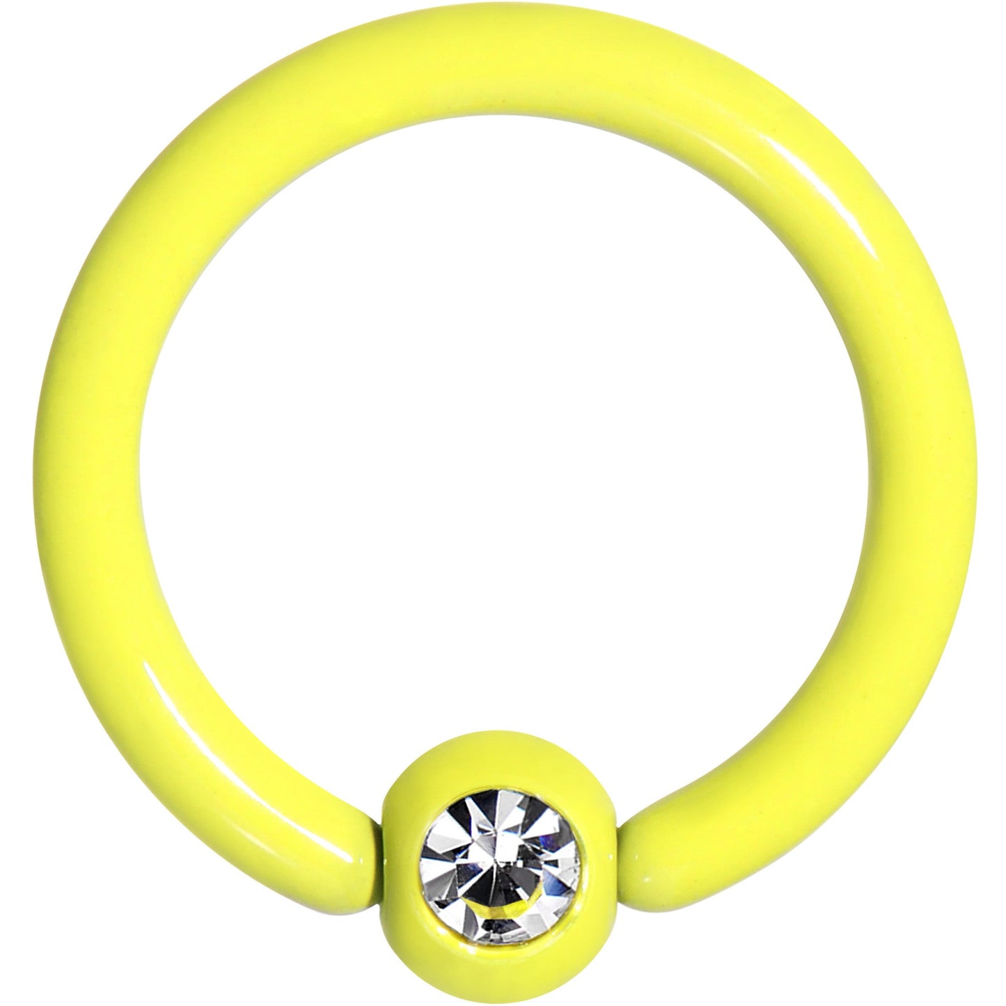 16G 5/16 Clear Gem Yellow Acrylic Over Steel Captive Ring