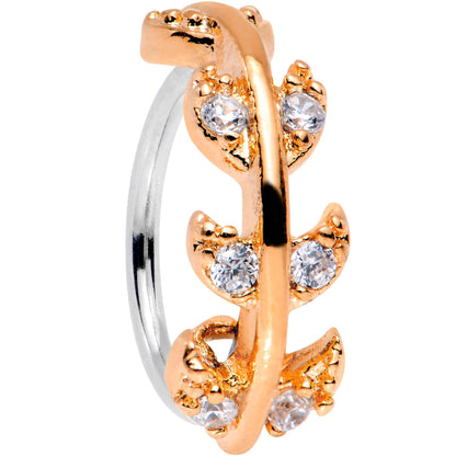 18G Clear CZ Gem Rose Gold Tone Leafy Seamless Circular Ring