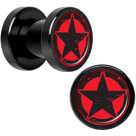 Black Red Distressed Star Black Anodized Screw Fit Plug Set 2G