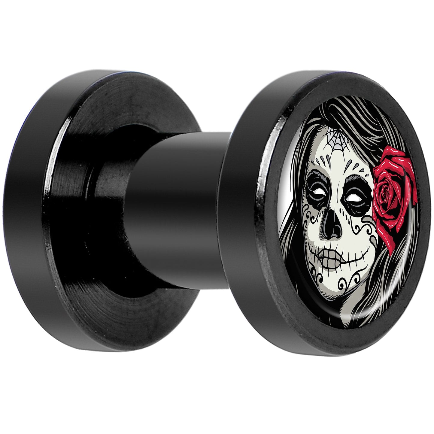 Katrina Sugar Skull Rose Flower Black Anodized Screw Fit Plug Set 4G
