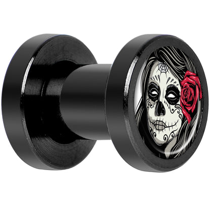 Katrina Sugar Skull Rose Flower Black Anodized Screw Fit Plug Set 4G