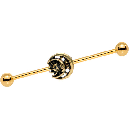 Gold PVD Sun of the Moon Industrial Barbell 38mm