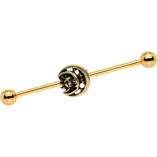 Gold PVD Sun of the Moon Industrial Barbell 38mm