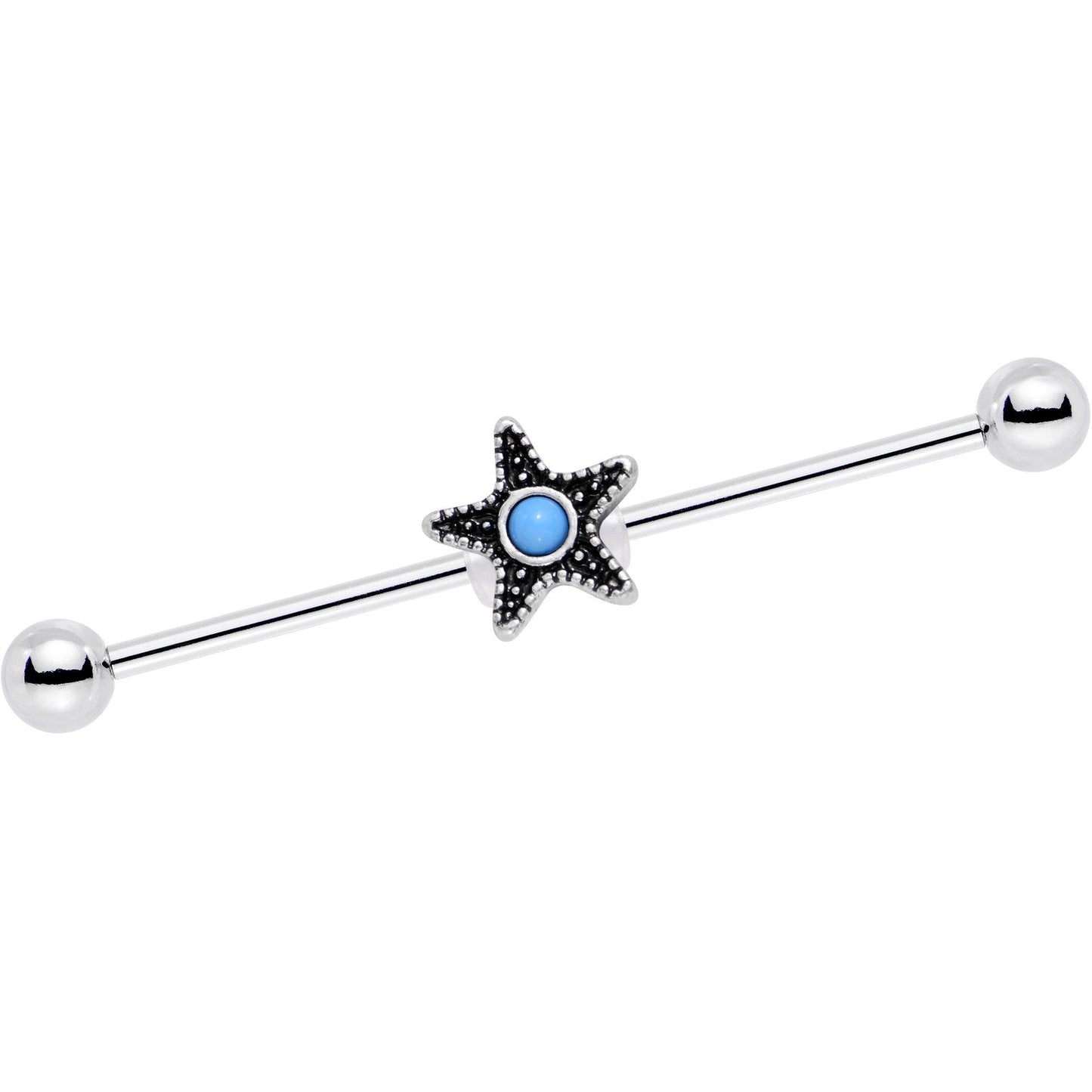 14G Southwestern Blue Orb Starfish Industrial Barbell 1 1/2