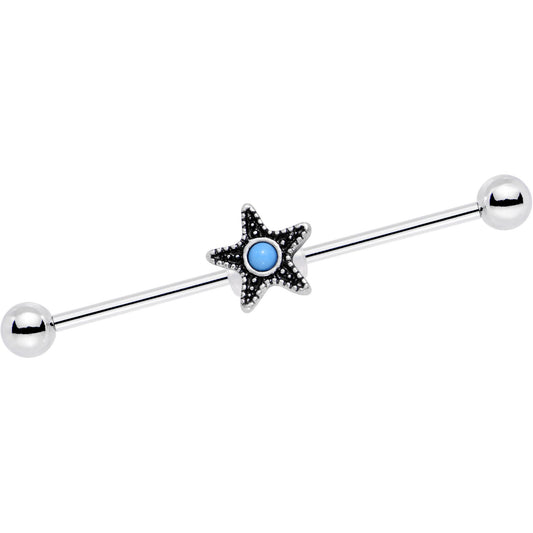 14G Southwestern Blue Orb Starfish Industrial Barbell 1 1/2