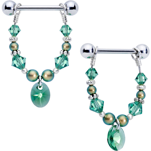 Glorious Green Dangle Nipple Ring Set Created with Crystals