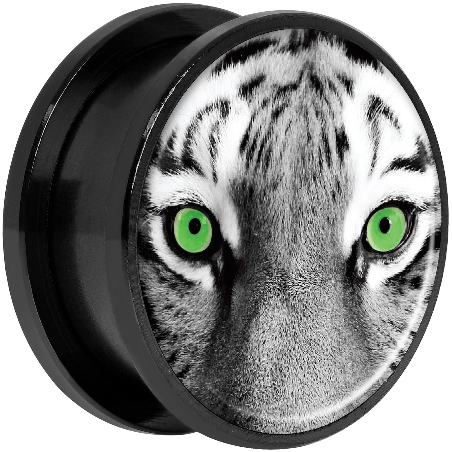 Black White Tiger Eyes Black Anodized Screw Fit Plug Set 20mm