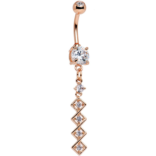 Clear Gem Rose Gold Anodized Square Coil Dangle Belly Ring