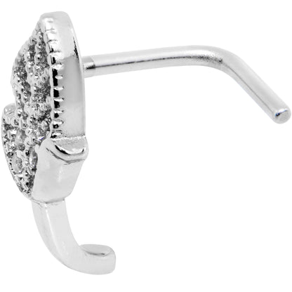 18G Clear CZ Leaf Faux Hoop L Shaped Nose Ring