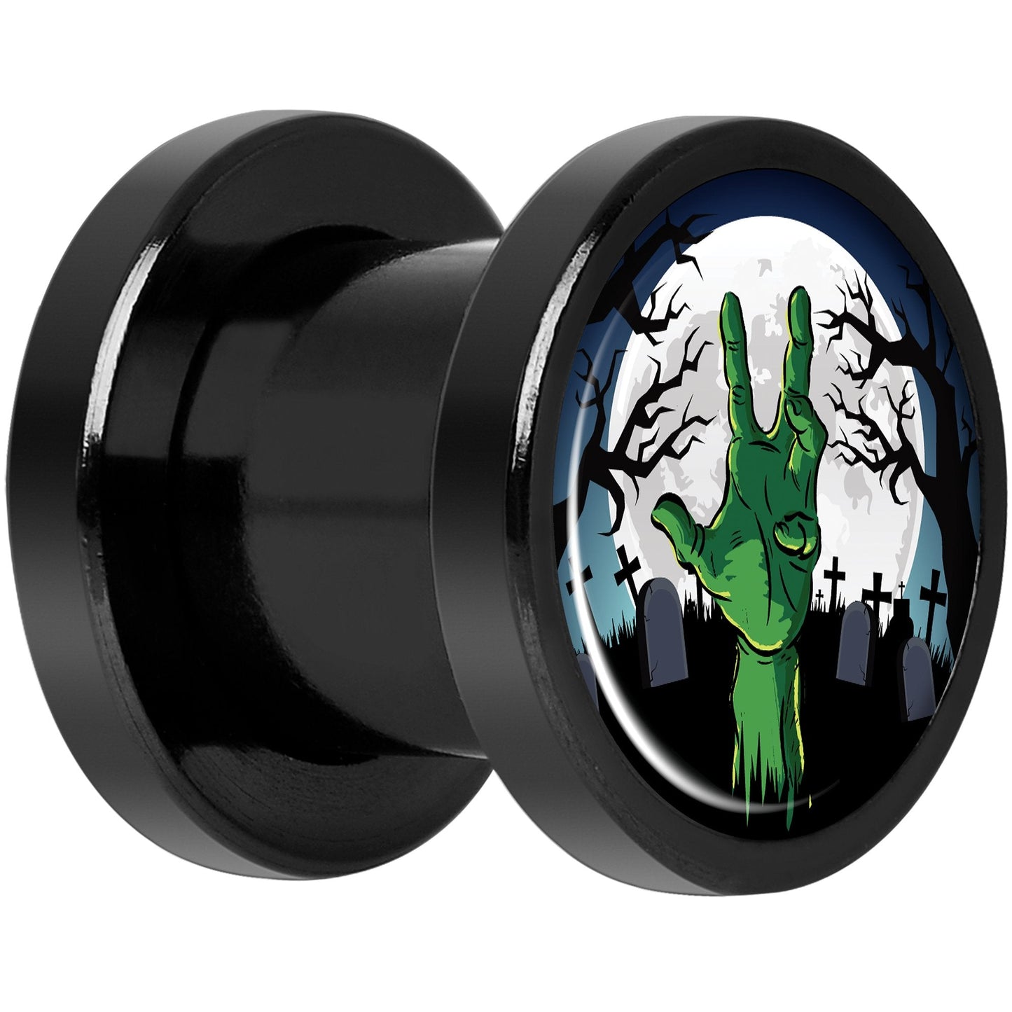 Cemetery Zombie Hand Halloween Black Anodized Plug Set 0G