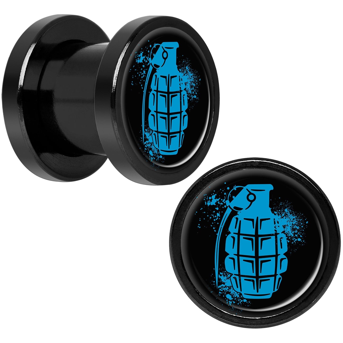 Blue Grenade Black Anodized Screw Fit Plug Set 0G
