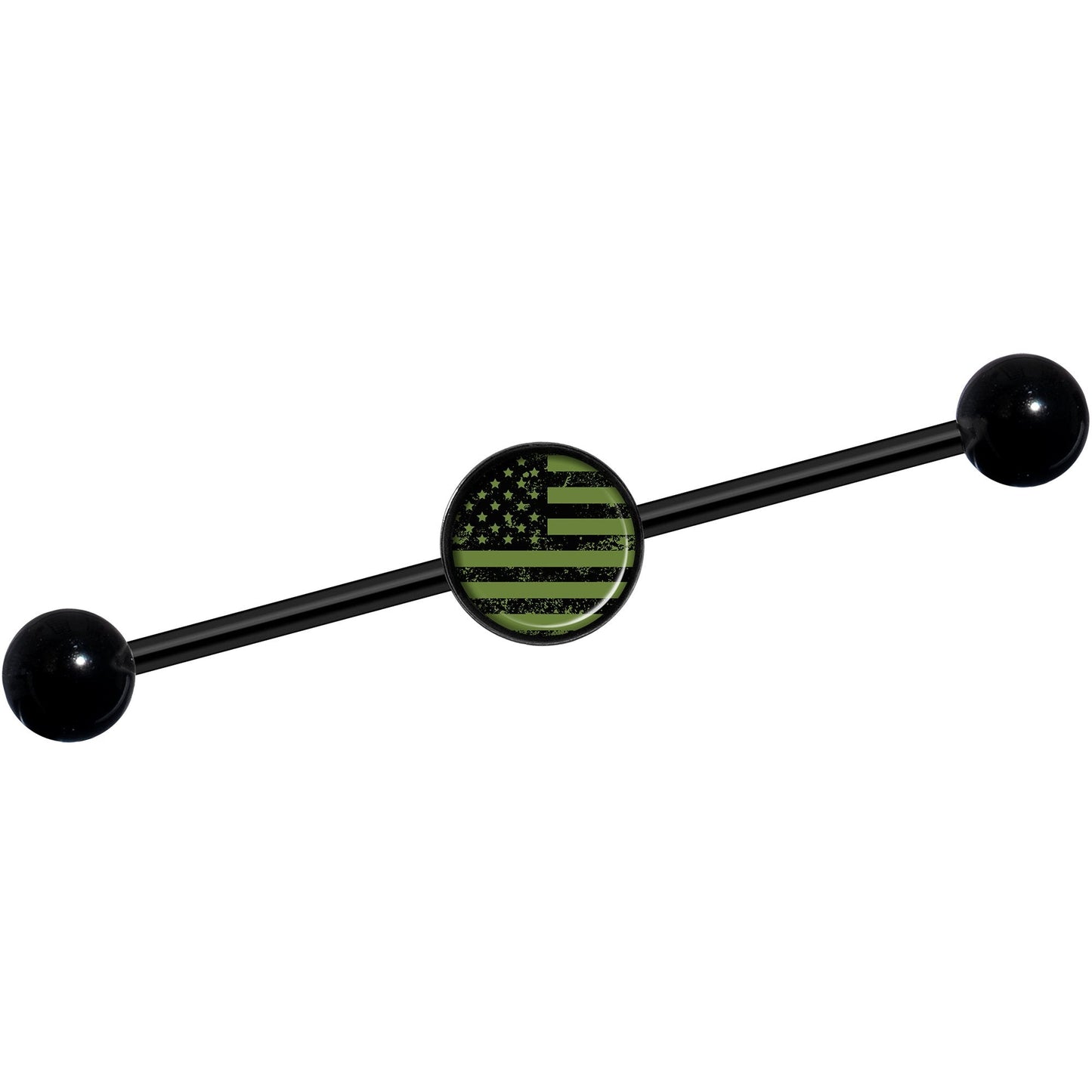 14G Green American Flag Black Industrial Barbell 37mm