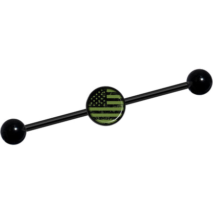 14G Green American Flag Black Industrial Barbell 37mm