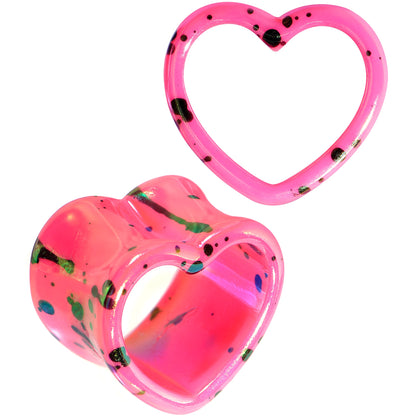 Black Speckled Pink Acrylic Heart Saddle Plug Set 4mm to 20mm