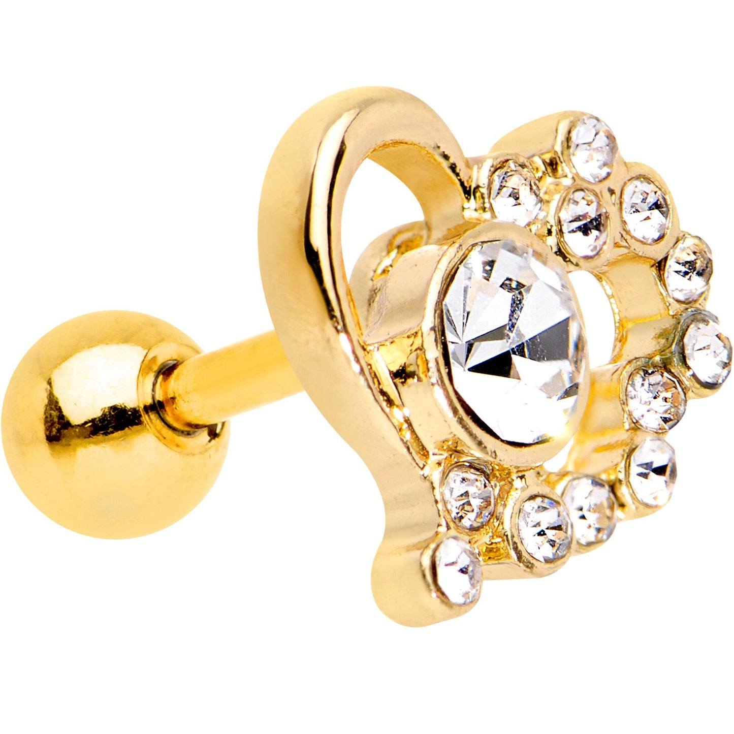 1/4 Clear Gem Gold PVD Heart Cluster Cartilage Tragus Earring