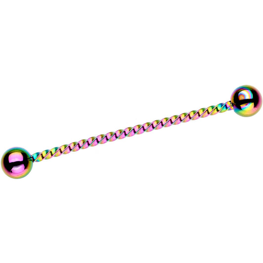 Rainbow IP Seriously Twisted Industrial Barbell Earring 38mm