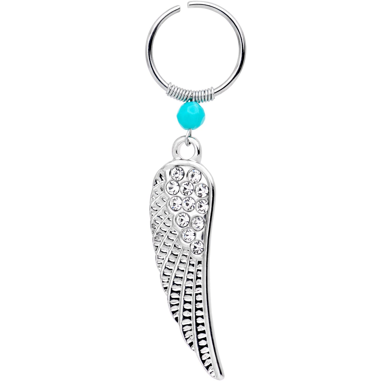 16G 1/4 Clear Gem Feathered Wing Dangle Circular Hoop