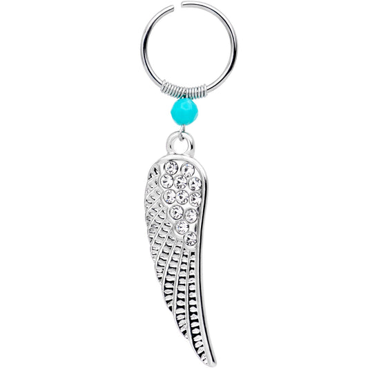 16G 1/4 Clear Gem Feathered Wing Dangle Circular Hoop