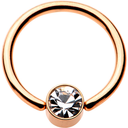 14G 1/2 Clear Gem 5mm Disc Rose Gold IP BCR Captive Ring