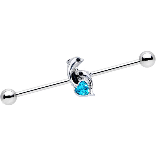 14G Aqua Gem Dolphin Lovers Industrial Barbell 38mm