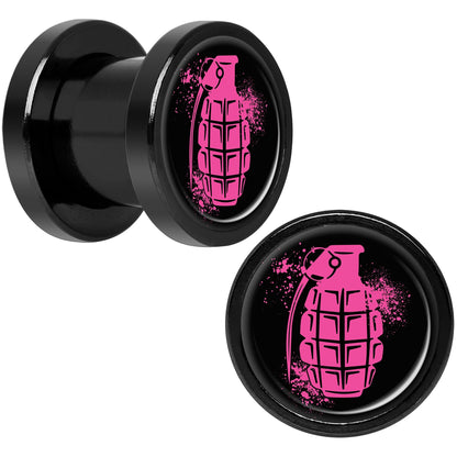 Pink Grenade Black Anodized Screw Fit Plug Set 0G