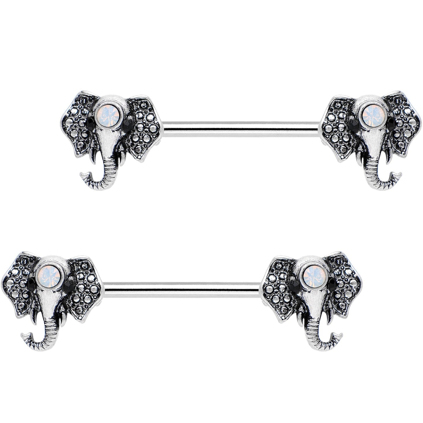 9/16 White Gem Third Eye of the Elephant Barbell Nipple Ring Set