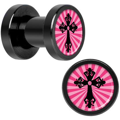 Pink Black Radiant Cross Black Anodized Screw Fit Plug Set 4G