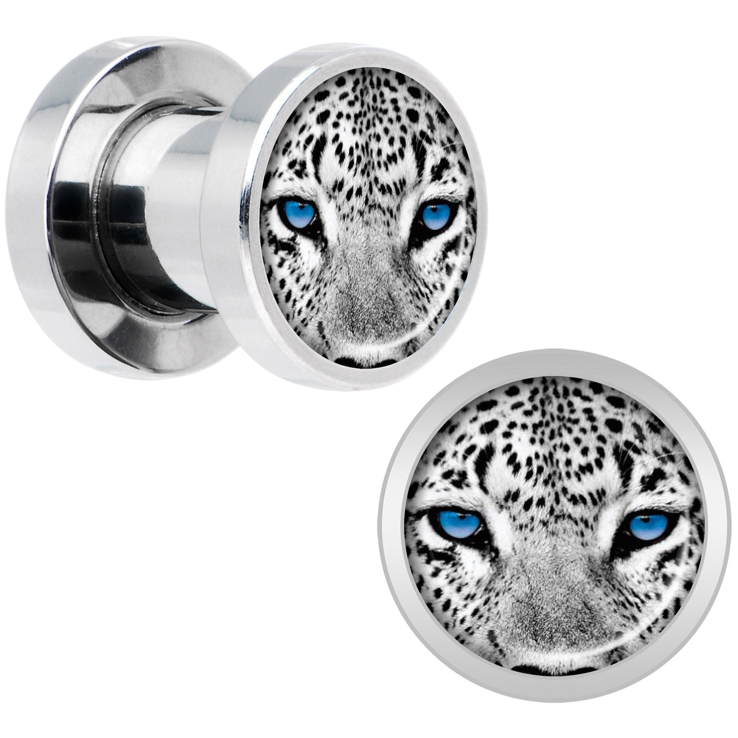 Black White Leopard Eyes Steel Screw Fit Plug Set 2G
