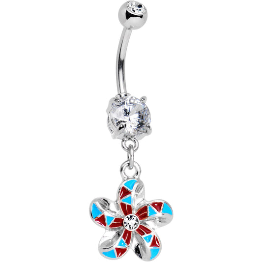 Clear Gem Blue Red Swirl Pinwheel Dangle Belly Ring